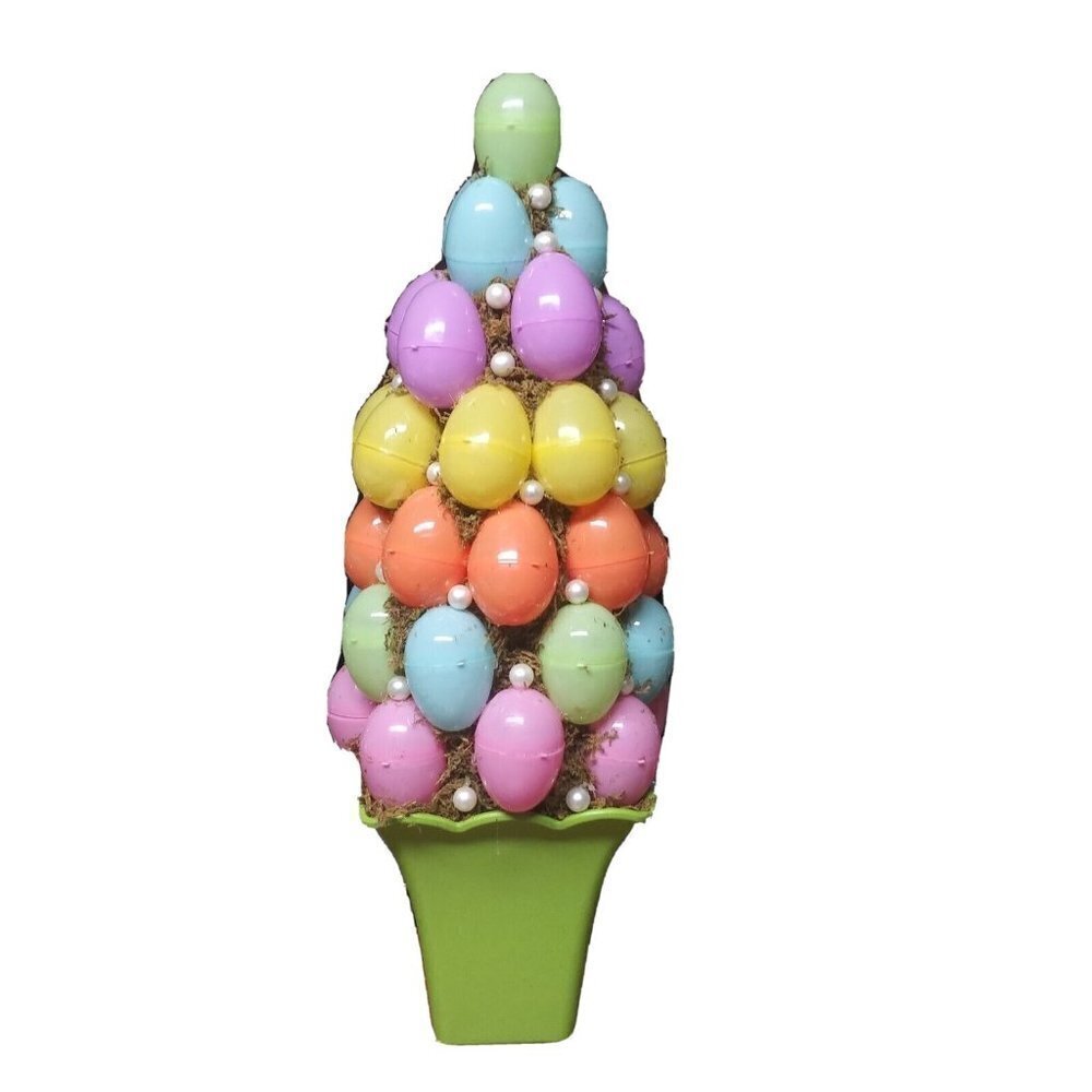 Spring Easter Potted Topiary Tree Egg Beads Centerpiece Decorative 21"x 7.5" NEW